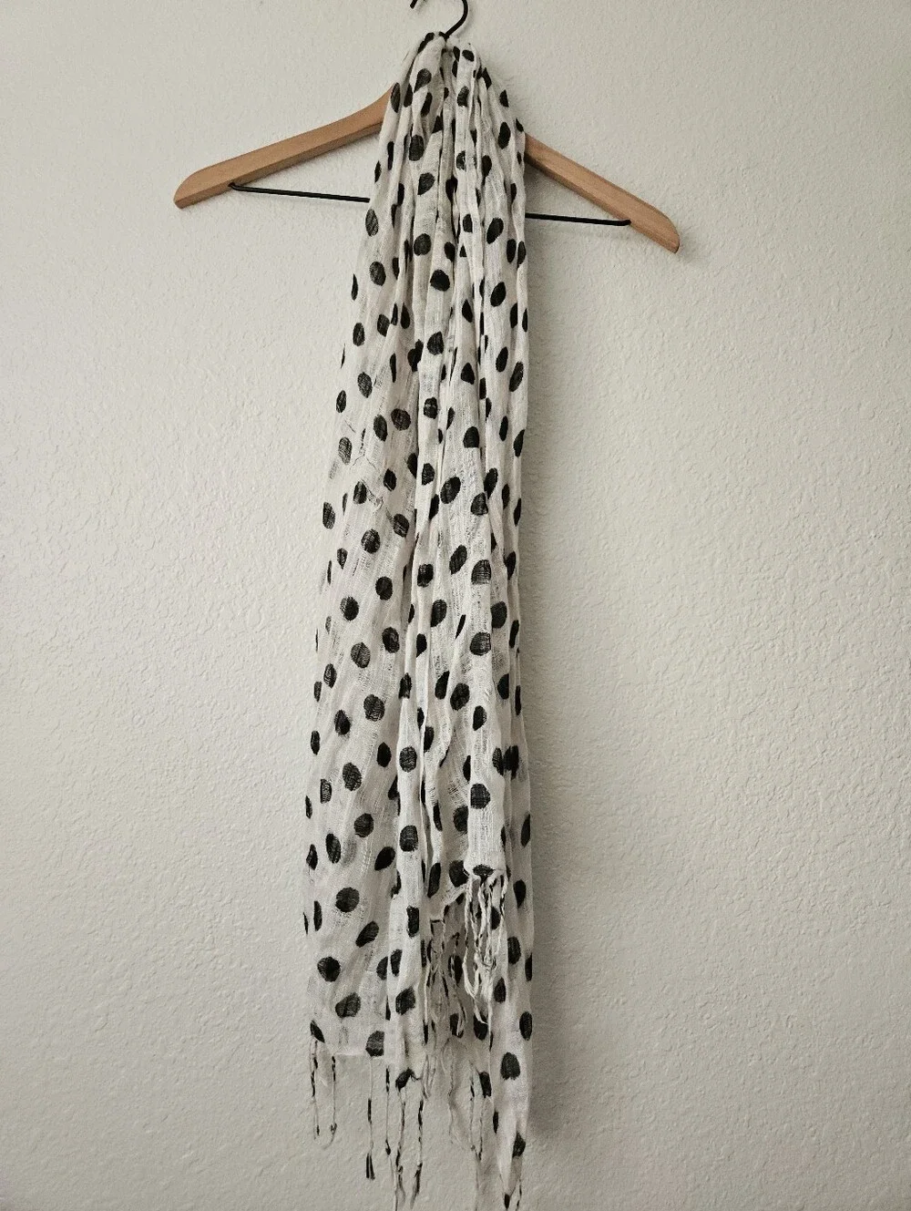 linen polka dot fringe scarf